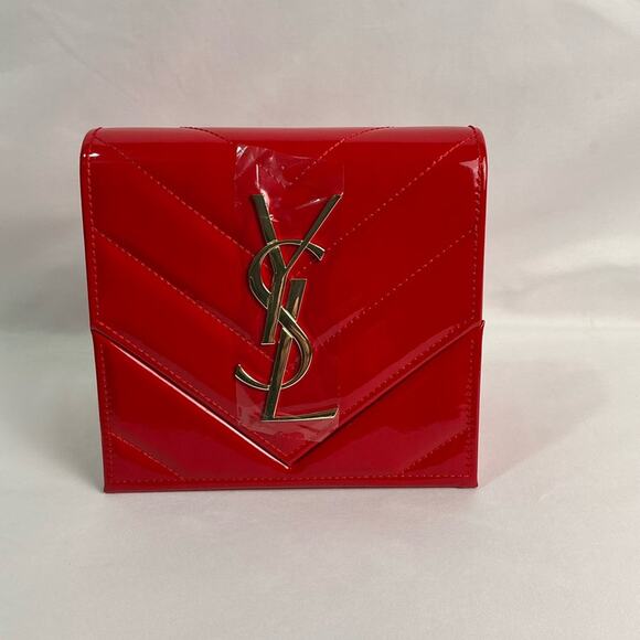 YSL Yves Saint Laurent Red Chevron Quilted Clutch Counter Display New - Picture 2 of 12